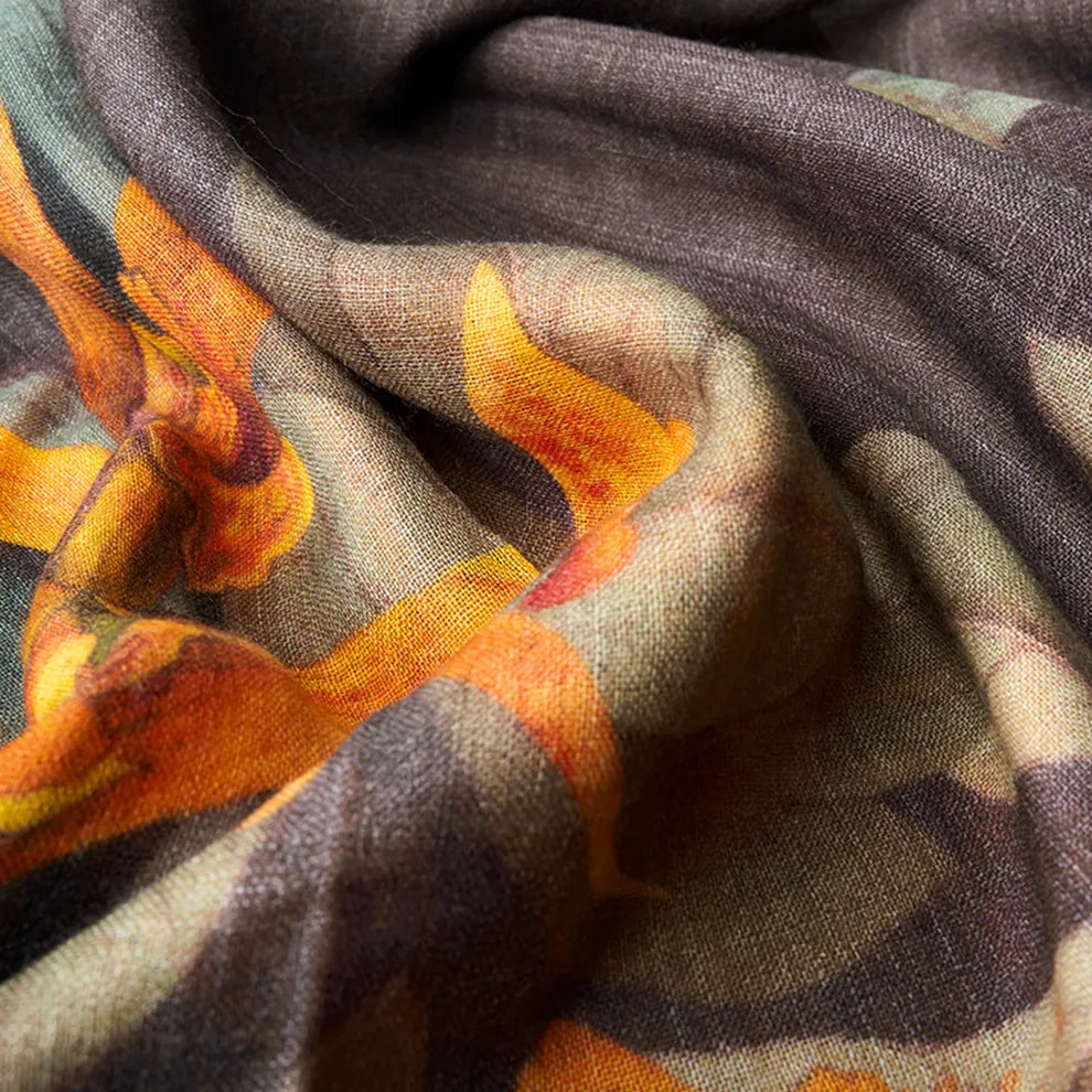 Botany Bliss Wool Wraparound Scarf in Charcoal