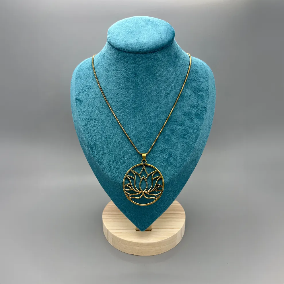 Brass Lotus Pendant with Snake Chain - Necklace
