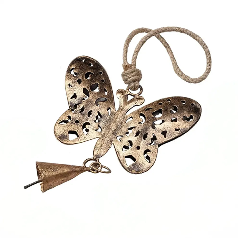Bronze butterfly-shaped windchime with a bell