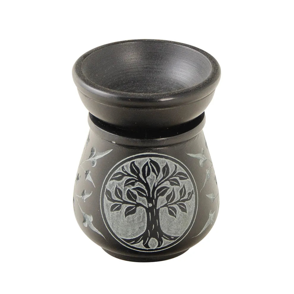 Carved Soapstone Oil Burner - Tree of Life