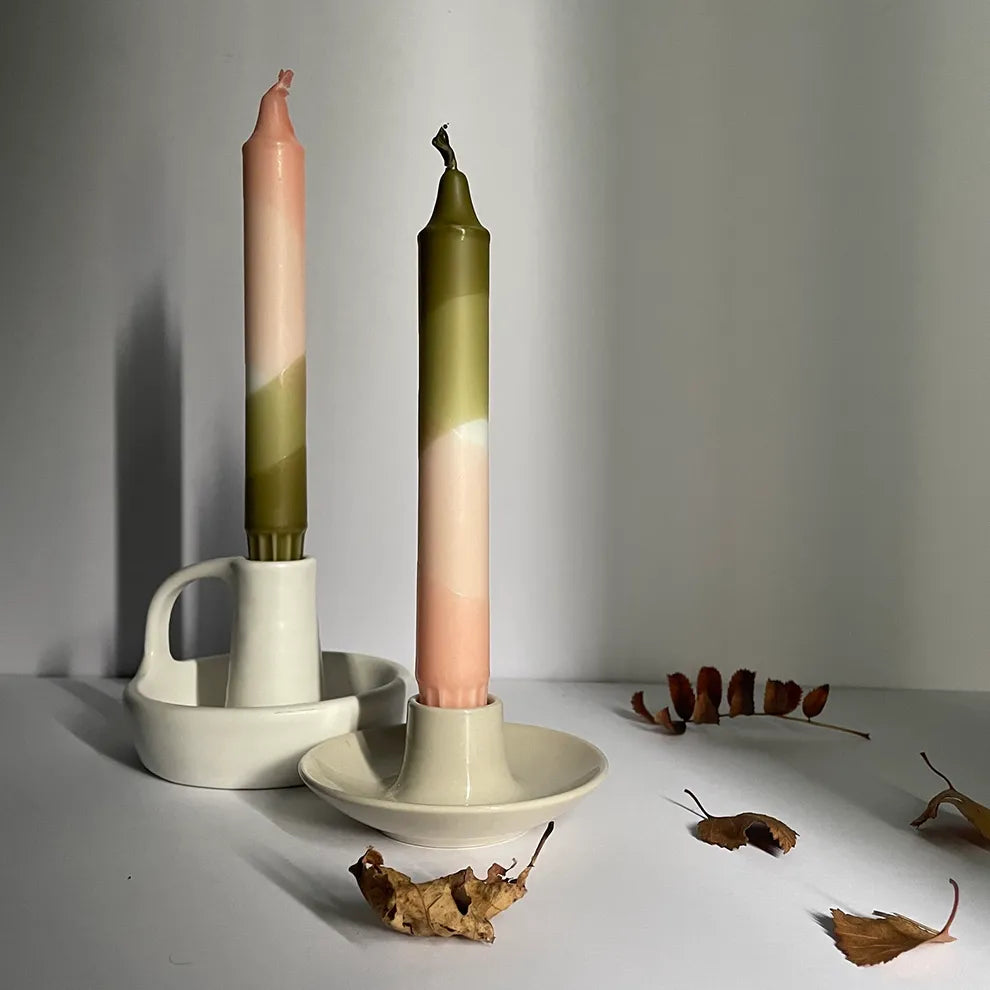 Dip Dye Dinner Candles in Blush Pink and Olive Green