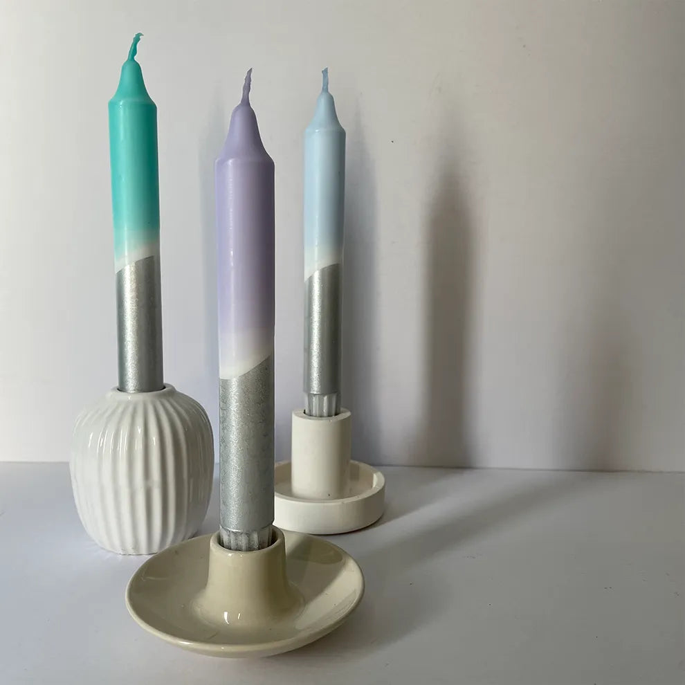 Dip Dye Dinner Candles in Icy Hues and Silver