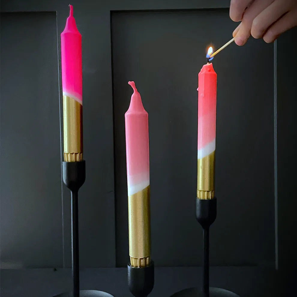 Dip Dye Dinner Candles in Neon Pink, Neon Coral, Pink and Gold