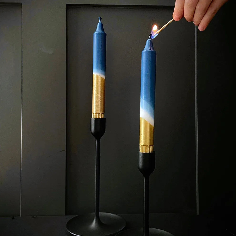 Dip Dye Dinner Candles in Teal Blue and Gold