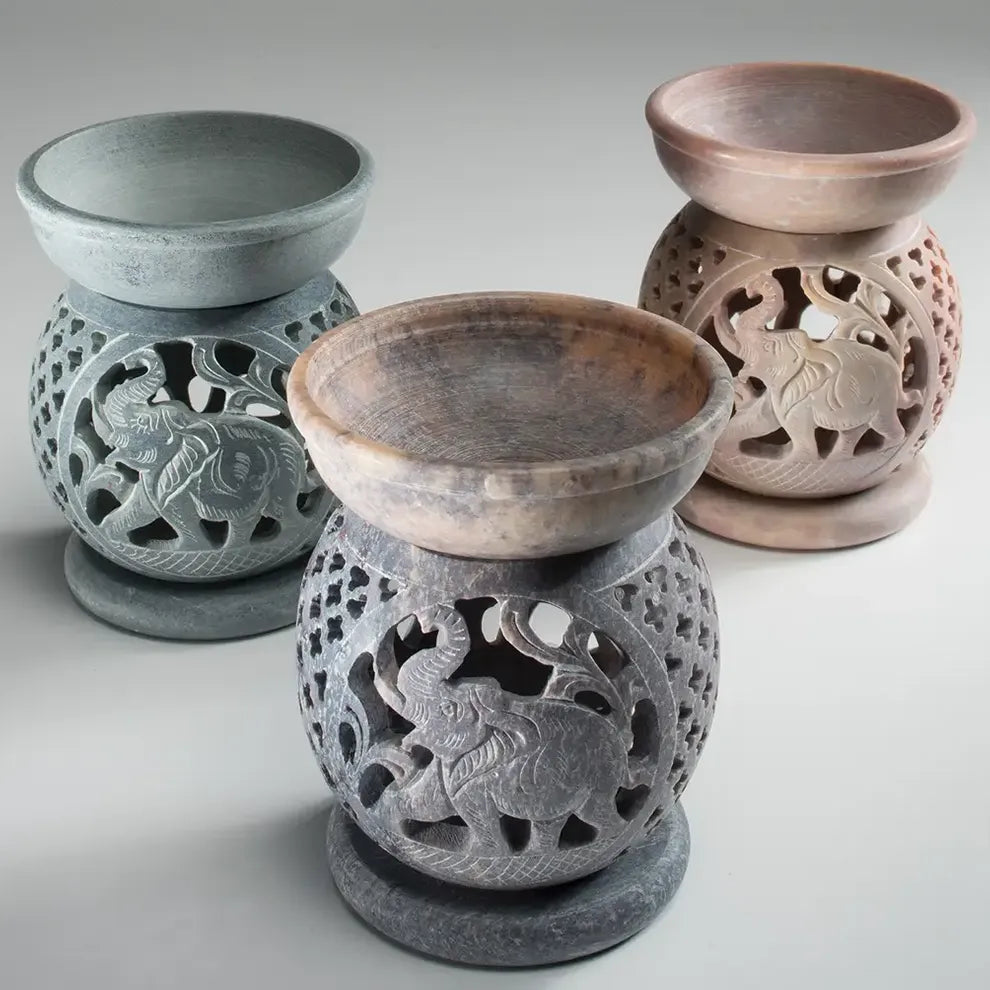 Hand Carved Elephant Soapstone Oil Burner Collection