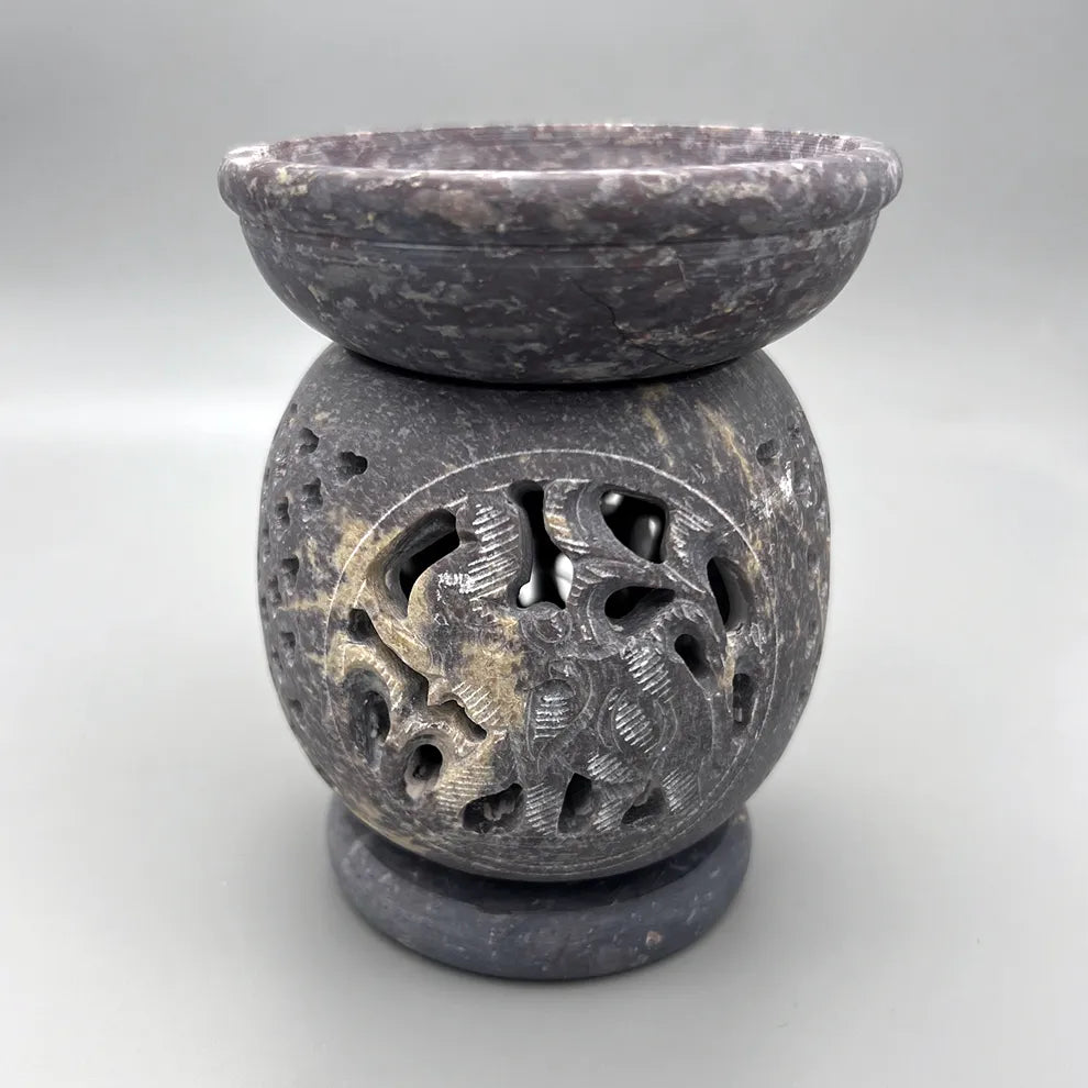 Hand Carved Elephant Soapstone Oil Burner in Purple