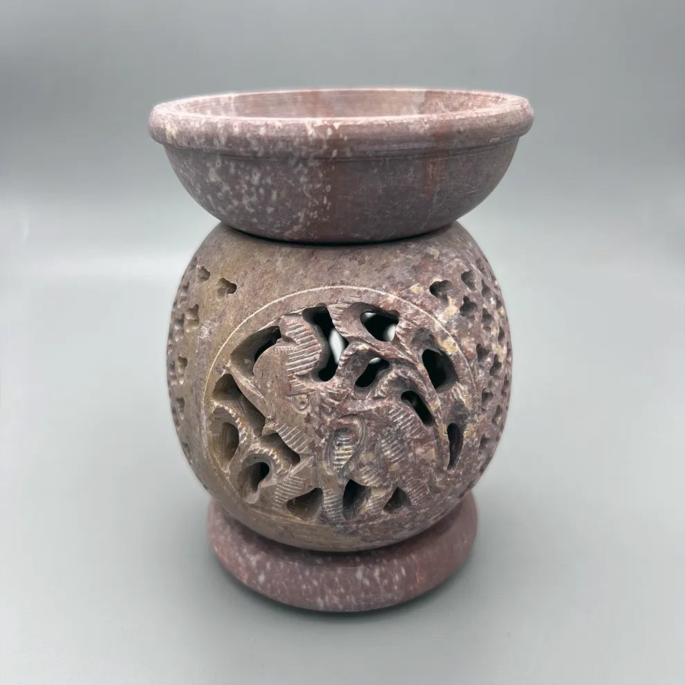 Hand Carved Elephant Soapstone Oil Burner in Red