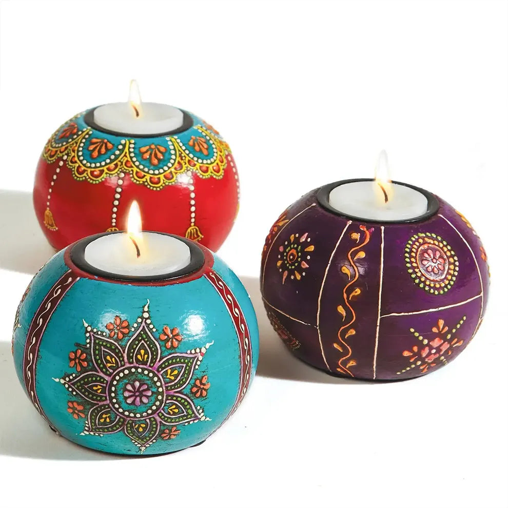 Hand Painted Wooden Tealight Holder - Collection