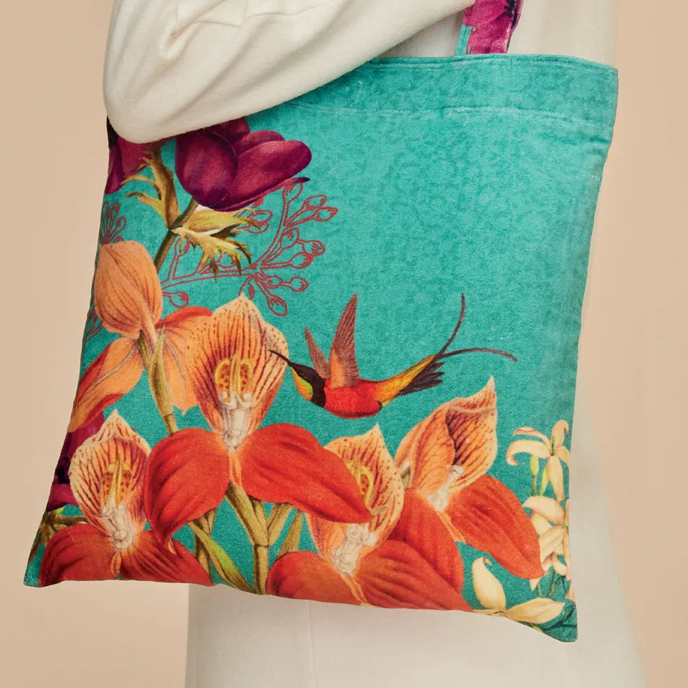 Hummingbird at Dusk Velvet Tote Bag