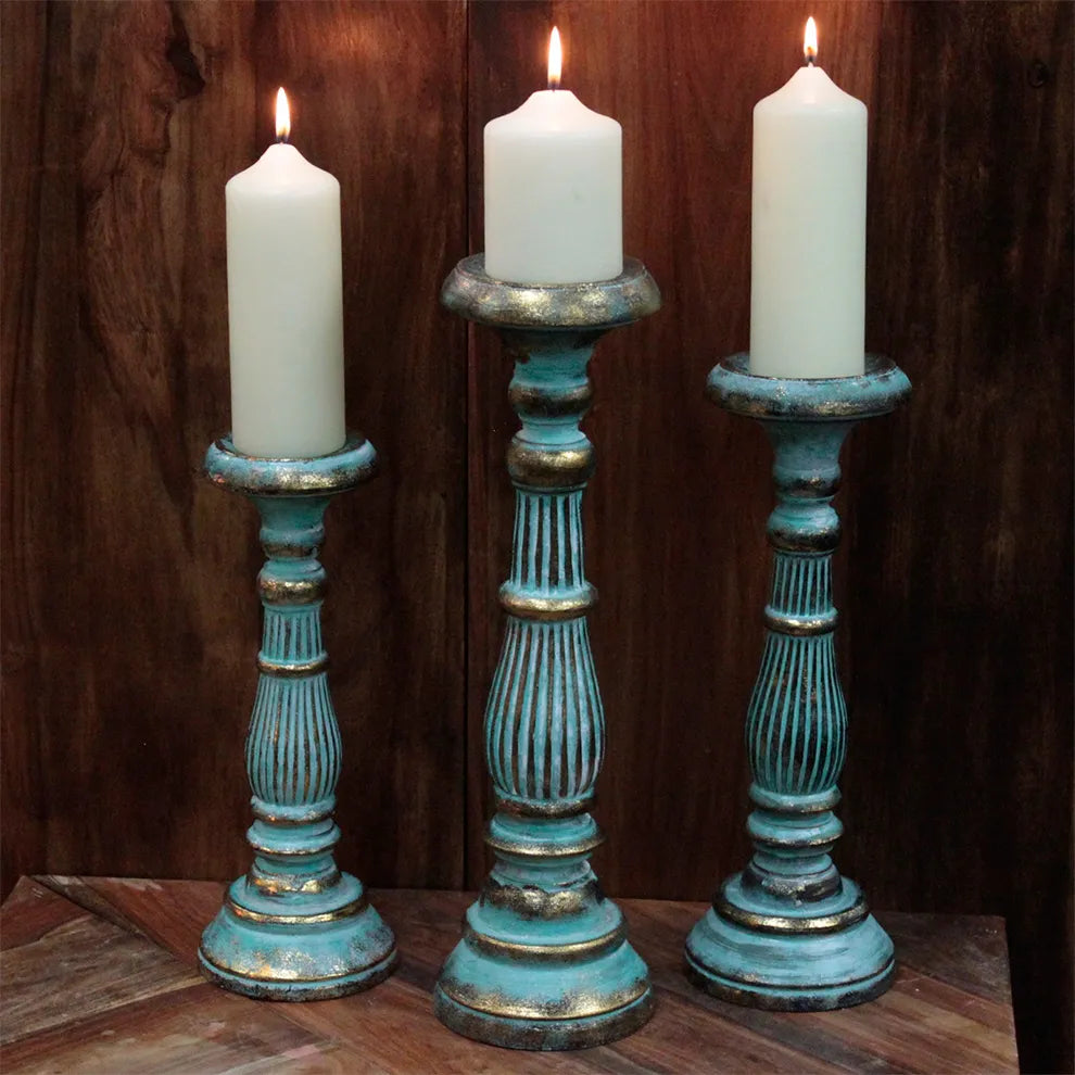 Medium Candle Holder - Turquois Gold