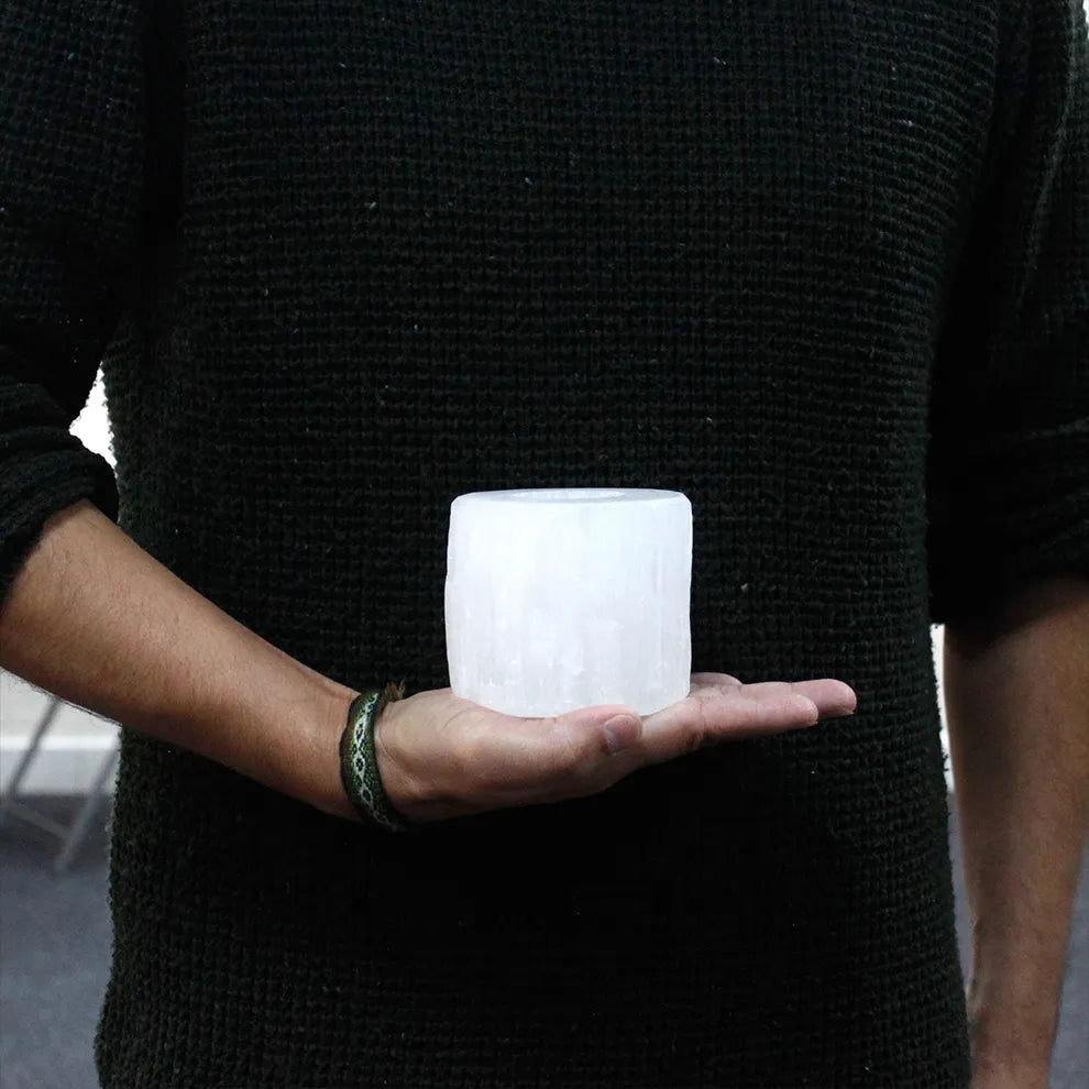 Selenite Cylinder Candle Holder - 8cm