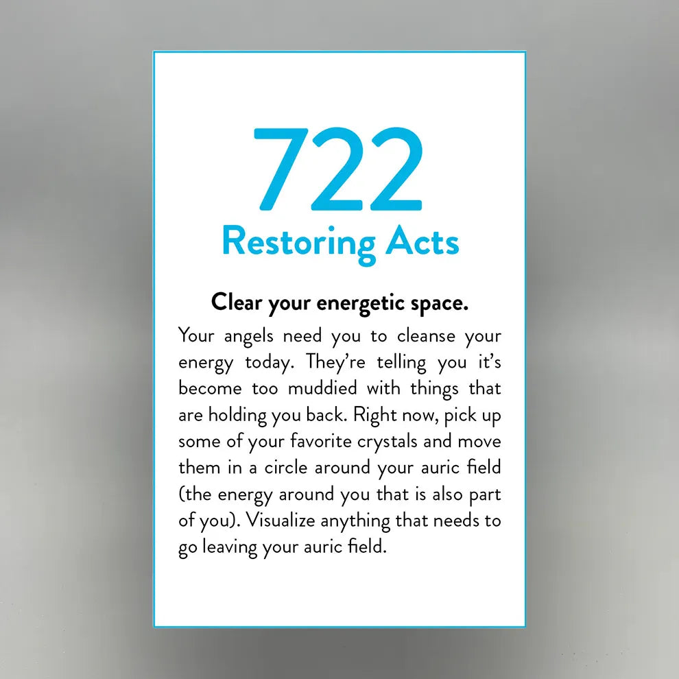 Oracle Card for clearing an energetic space with crystals on a white background