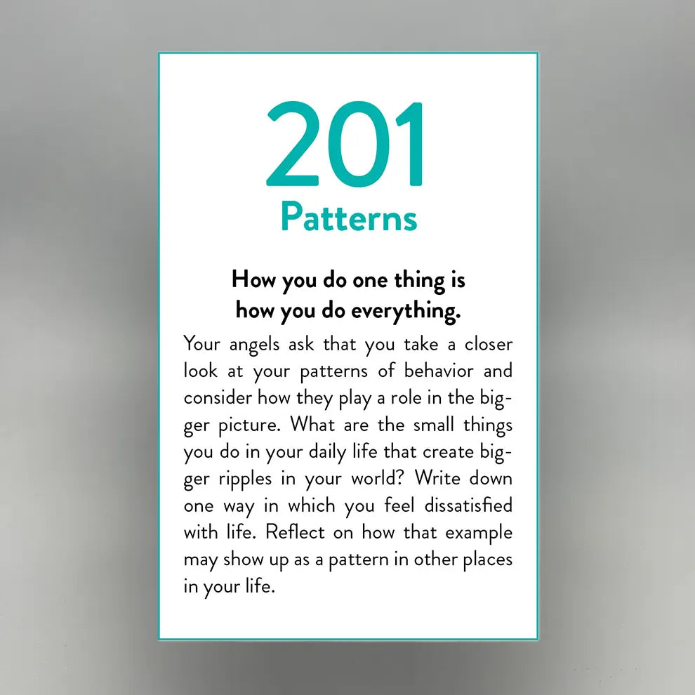 Oracle Card with text titled 'Patterns' on a gray background