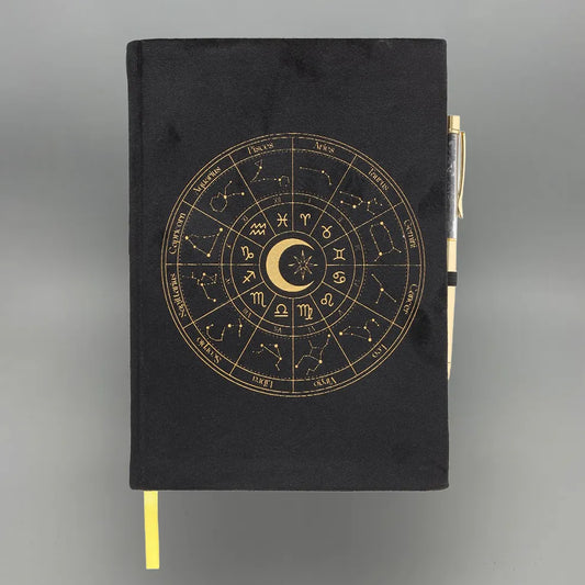 Astrology Wheel A5 Journal with Black Obsidian Pen