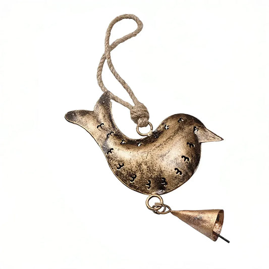 Bronze bird-shaped windchime with a bell