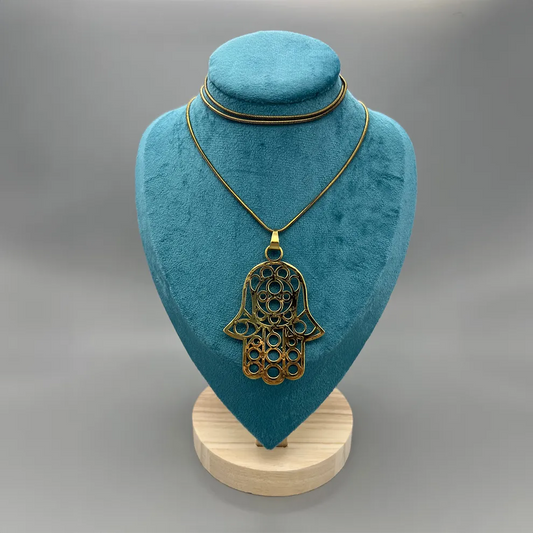 Brass Hamsa Pendant with Snake Chain -  Necklace