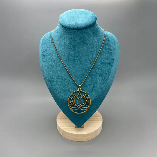 Brass Lotus Pendant with Snake Chain -  Necklace