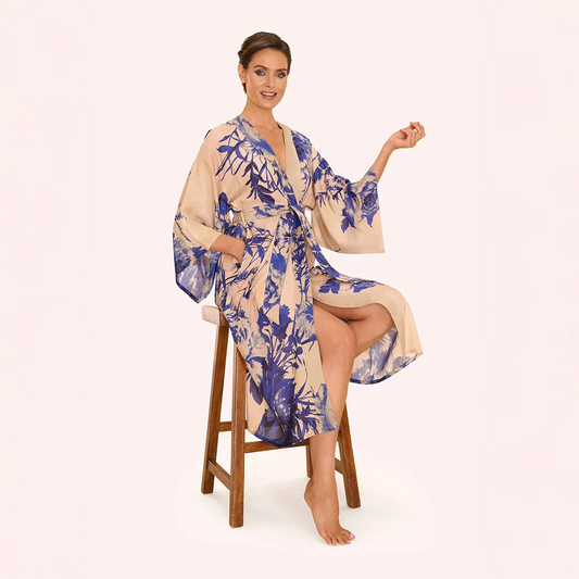 China Blue Blooms Kimono Gown