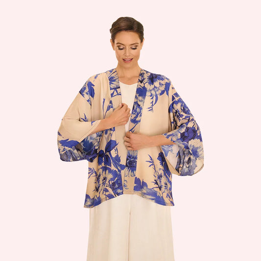 China Blue Blooms Kimono Jacket