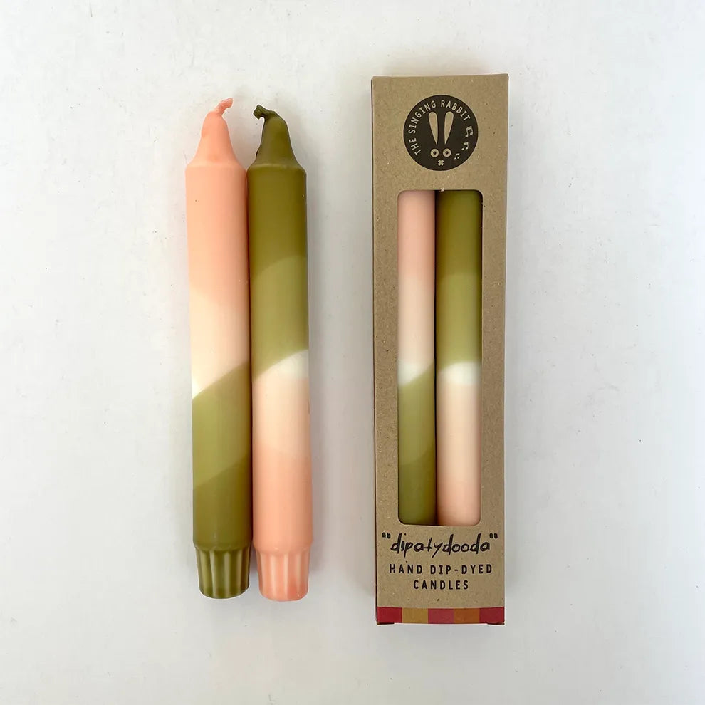 Dip Dye Dinner Candles in Blush Pink and Olive Green