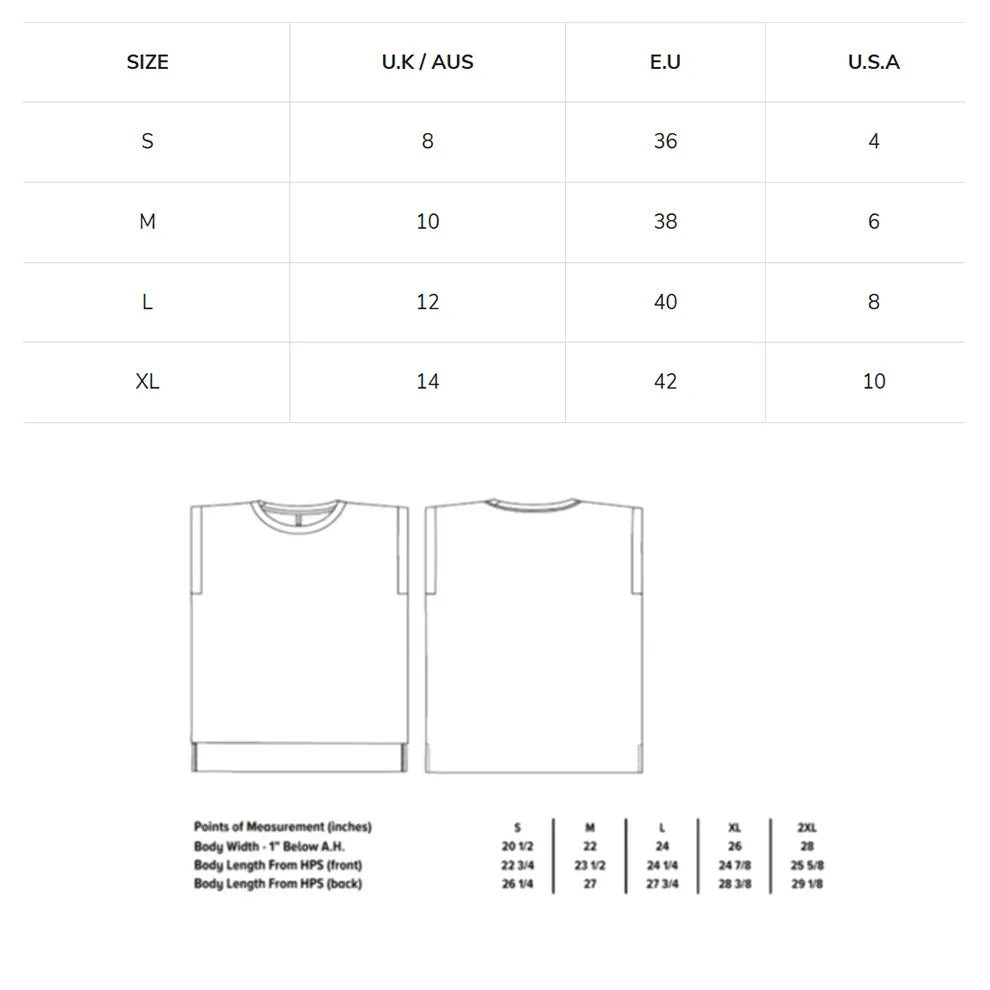 Eden Ashram Flowy T-Shirt Size Chart