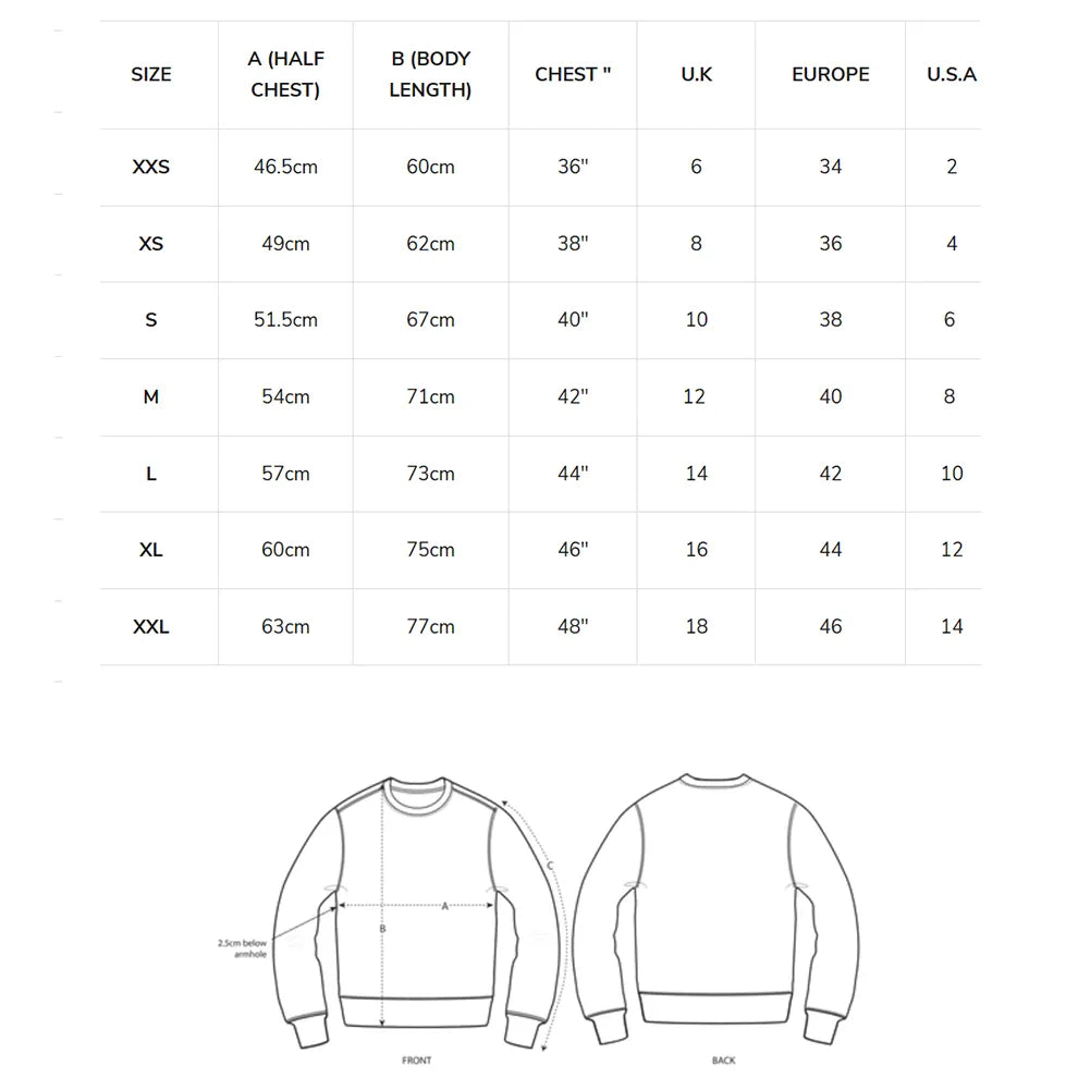 Eden Ashram Sweatshirt Size Chart