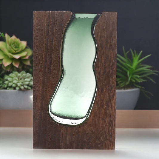 Glass Vase Terrarium inside Dark Tung Wood