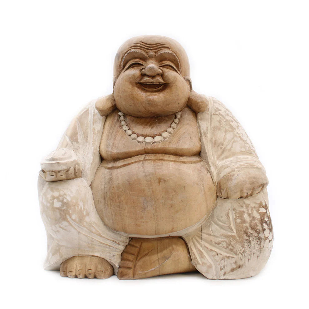 Happy Buddha Statue Whitewash 30cm