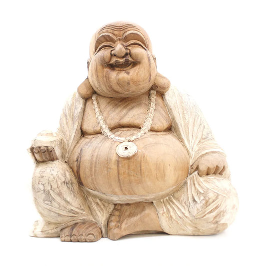 Happy Buddha Statue - Whitewash - 40cm