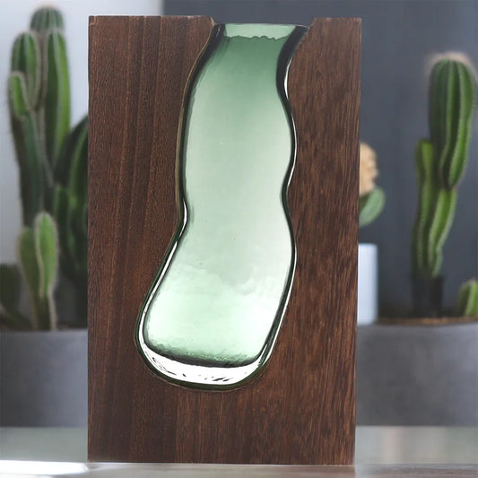 Large Glass Vase Terrarium inside Dark Tung Wood