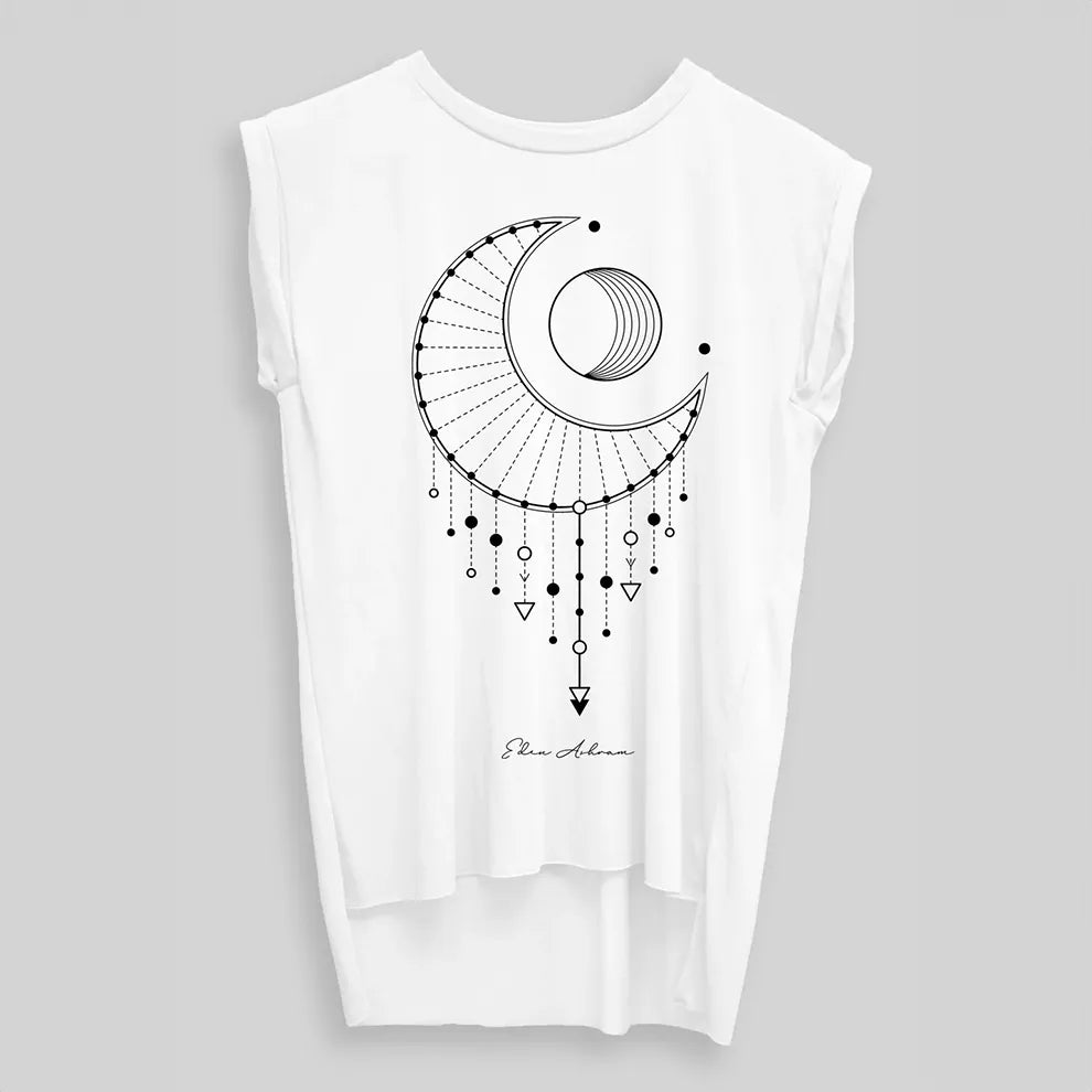 Moon Catcher - Rolled Cuff Flowy T-Shirt in White