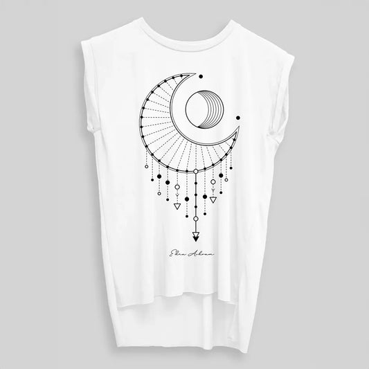 Moon Catcher - Rolled Cuff Flowy T-Shirt in White