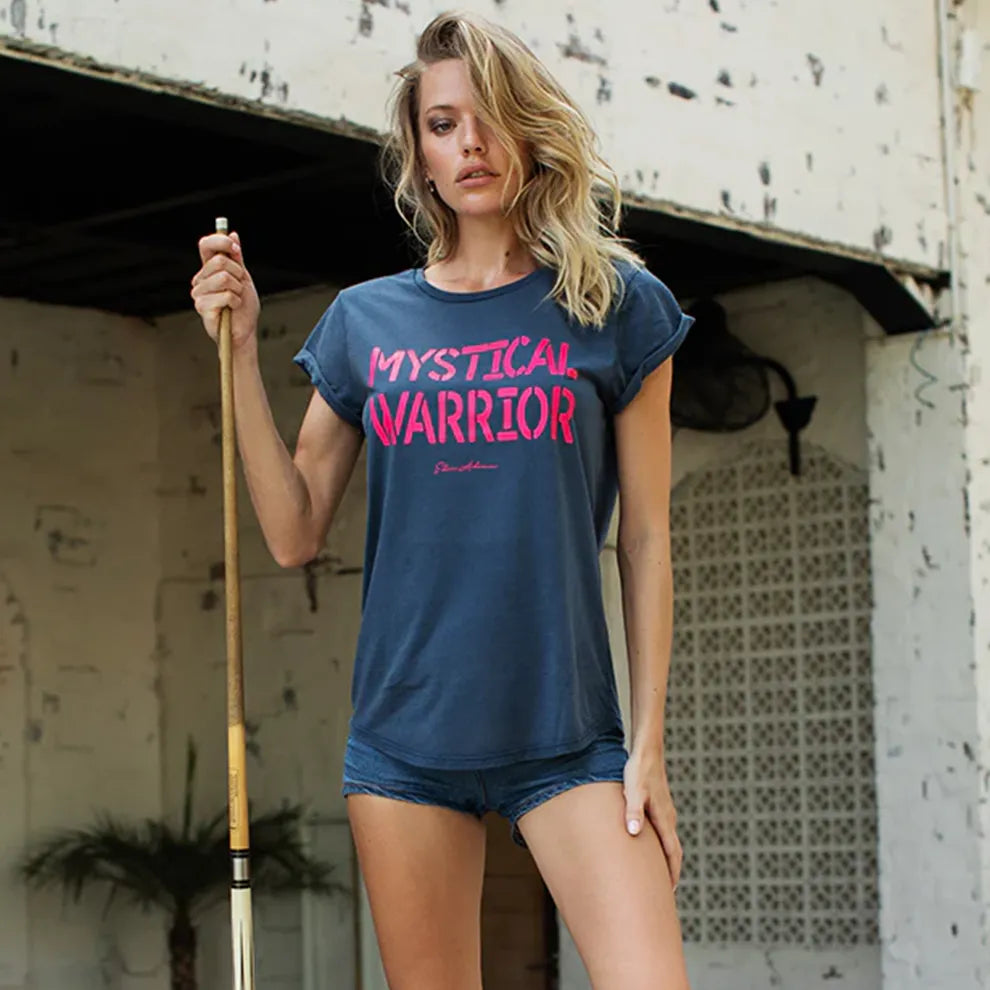 Mystical Warrior Rolled Sleeve T-Shirt in Stonewash Denim