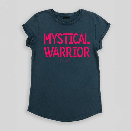 Mystical Warrior Rolled Sleeve T-Shirt in Stonewash Denim