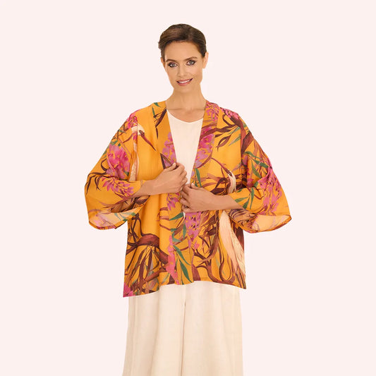 Oriental Crane Ochre Kimono Jacket