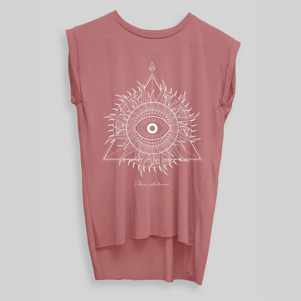 Sunburst Pyramid Eye - Rolled Cuff Flowy T-Shirt in Mauve