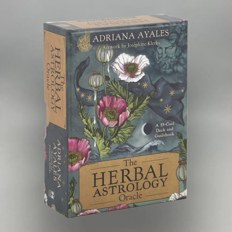 Box for 'The Herbal Astrology Oracle' by Adriana Ayales with floral and astrological design.