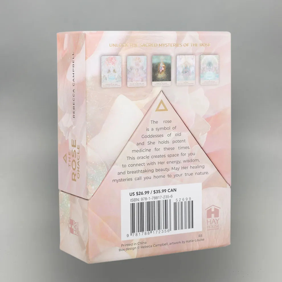 Card game box with tarot card designs on a gray background