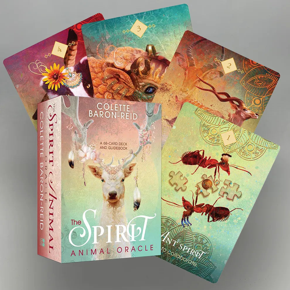 The Spirit Animal Oracle card set with packaging on a gray background